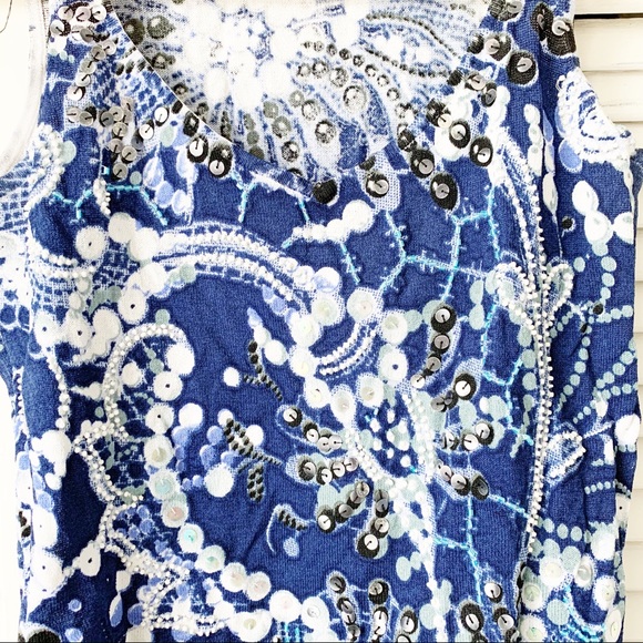 Alberto Makali Beaded Blue Floral Tank Top NWT - Picture 3 of 6